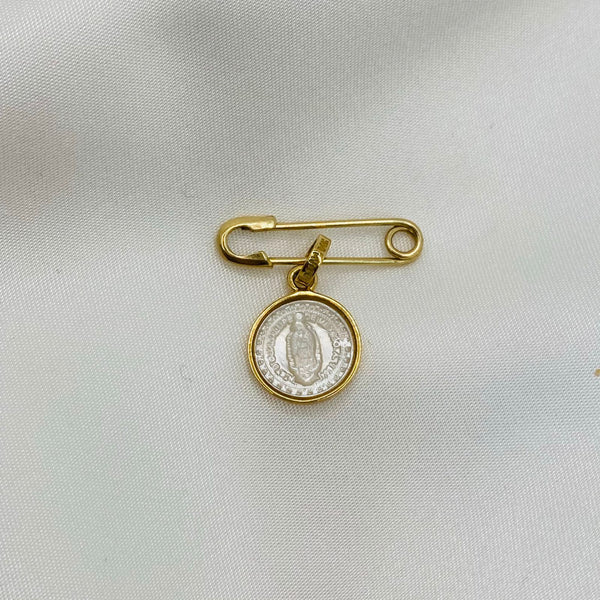 Medalla Mini Virgen Madre Perla con Oro 14K