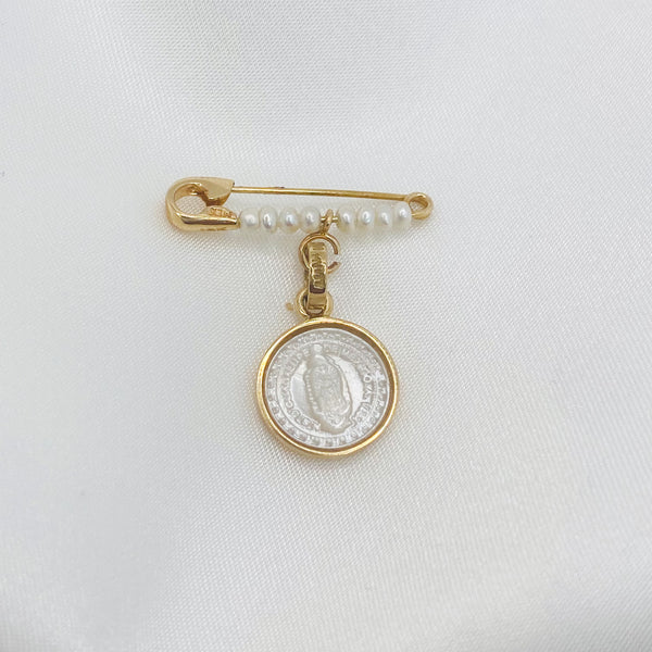 Medalla Mini Virgen Madre Perla con Oro 14K