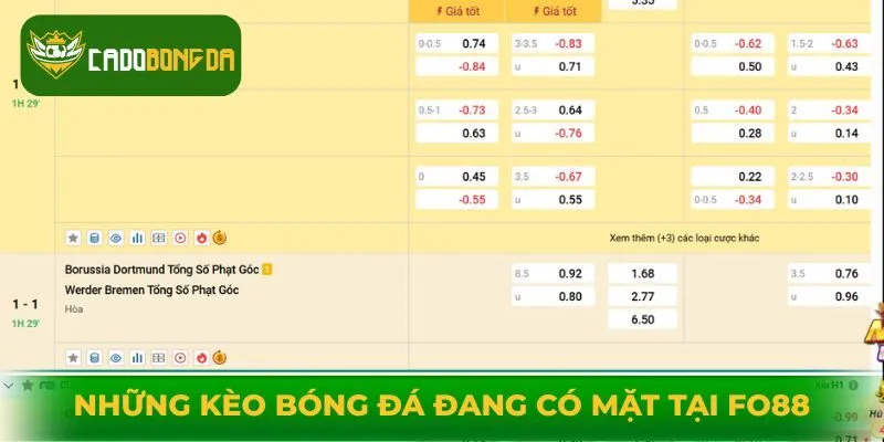 Những kèo bóng đá hấp dẫn đang có mặt tại Fo88